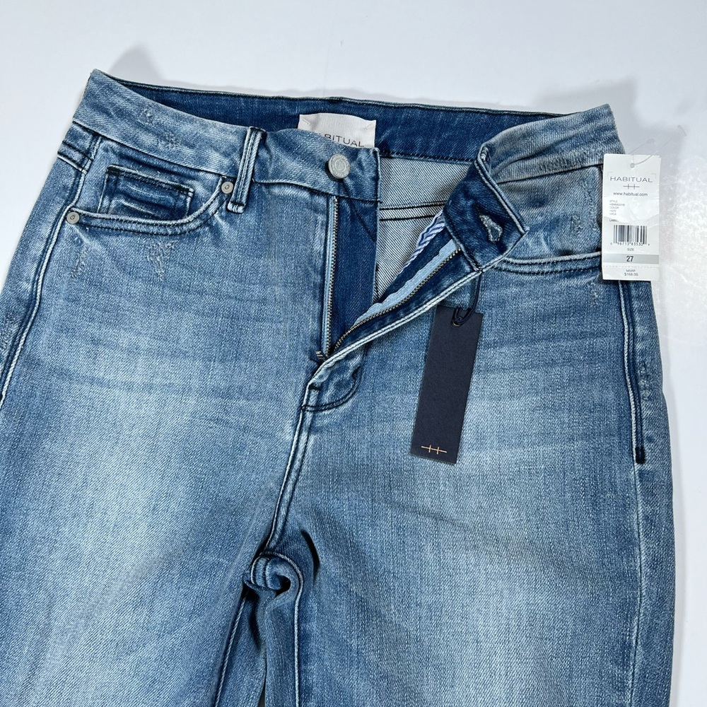 Habitual Pace High Rise Slim Straight Jeans 27 Light Wash Cropped Slit Hem - Picture 11 of 16